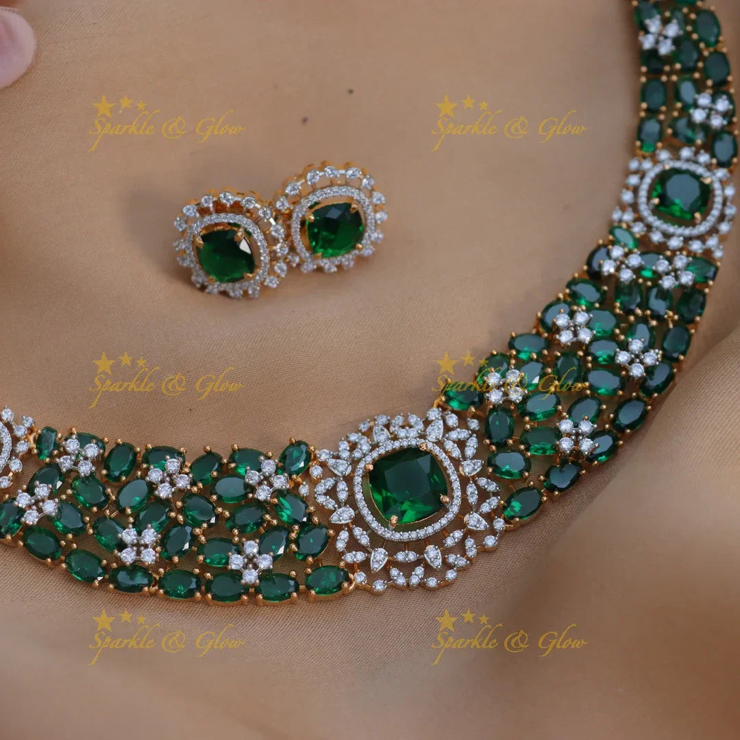 Royal American Diamond Floral Short Necklace Set