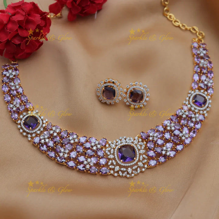 Royal American Diamond Floral Short Necklace Set