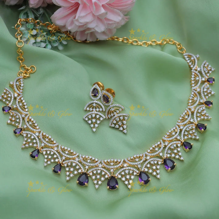 Elegant Crown Design AD Short Necklace with Ruby Stones