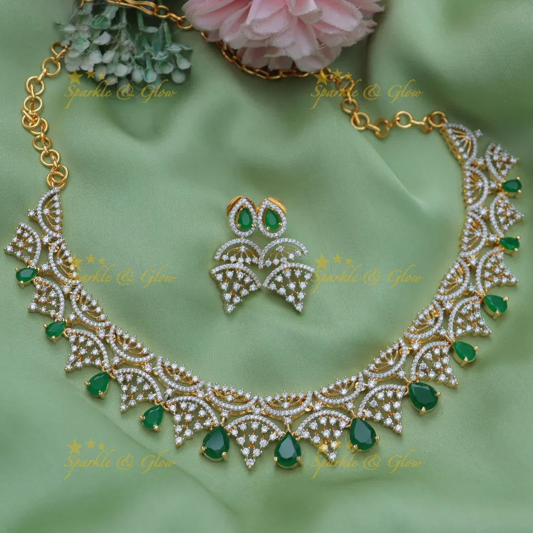 Elegant Crown Design AD Short Necklace with Ruby Stones