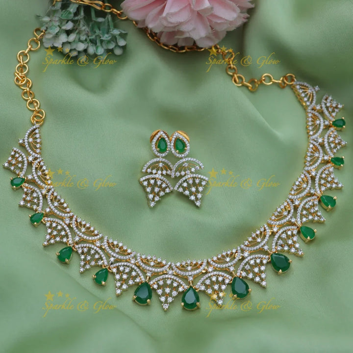 Elegant Crown Design AD Short Necklace with Ruby Stones