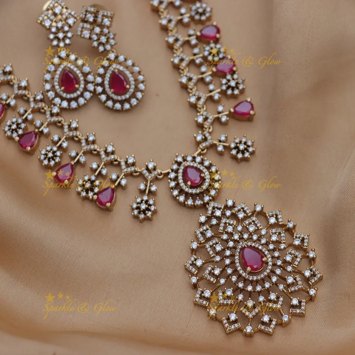 Grand Floral pendant AD short necklace