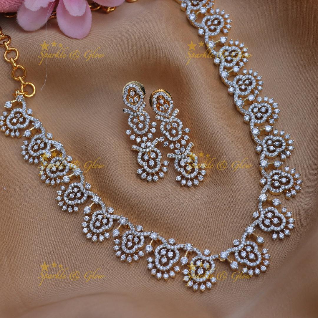 Stunning Princess Cut Design AD Short Necklace Set