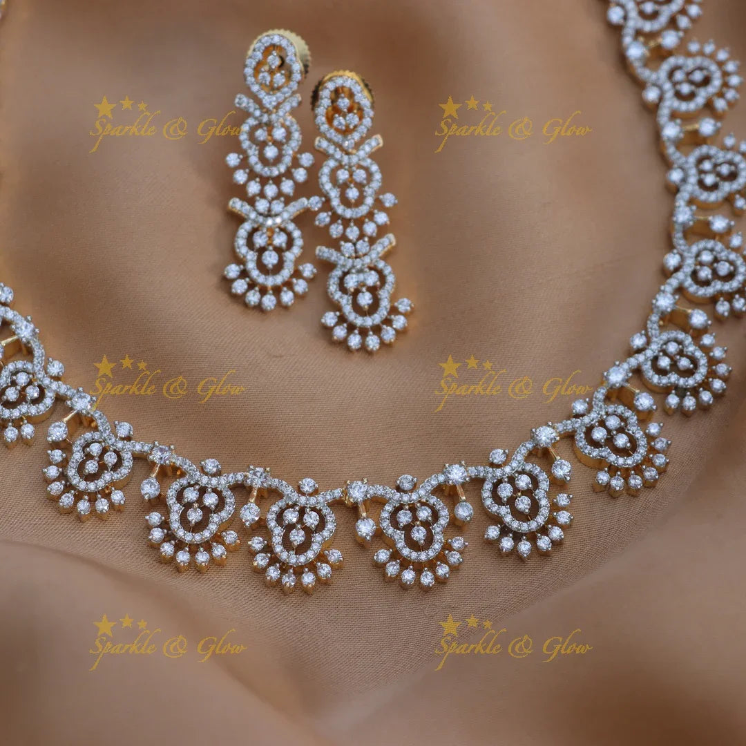 Stunning Princess Cut Design AD Short Necklace Set