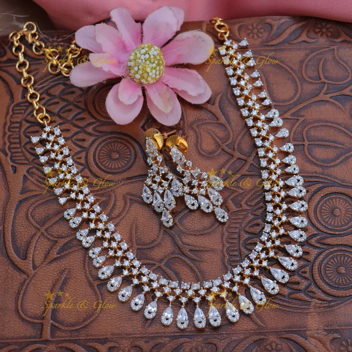 Elegant Water Drop American Diamond Short Necklace Set