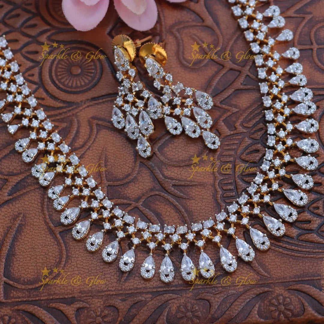 Elegant Water Drop American Diamond Short Necklace Set