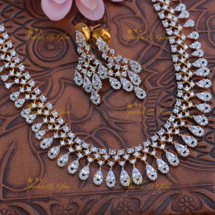 Elegant Water Drop American Diamond Short Necklace Set