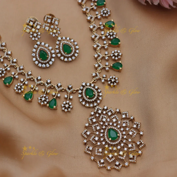 Grand Floral pendant AD short necklace