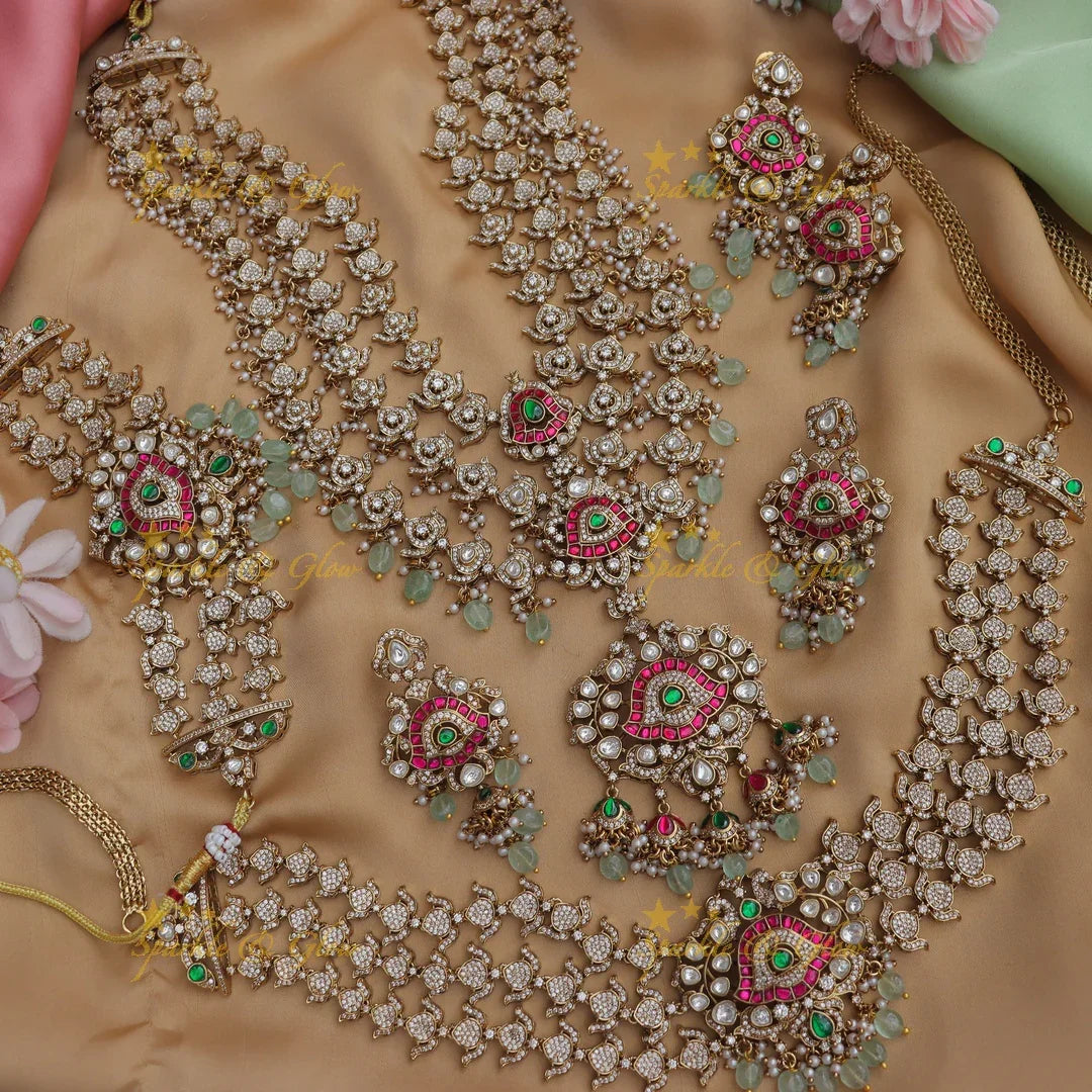 Grand Victorian AD Floral Bridal Set with Layered Necklaces