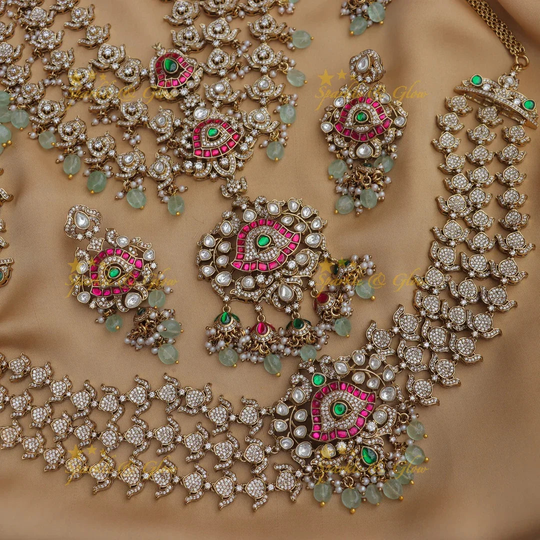 Grand Victorian AD Floral Bridal Set with Layered Necklaces