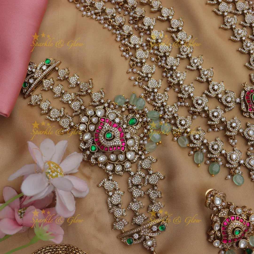 Grand Victorian AD Floral Bridal Set with Layered Necklaces