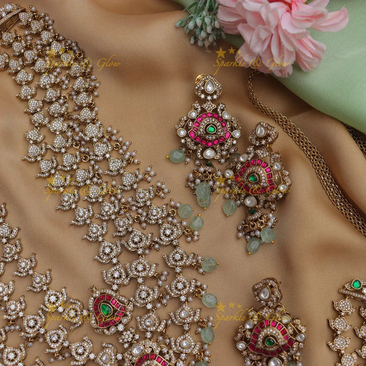 Grand Victorian AD Floral Bridal Set with Layered Necklaces