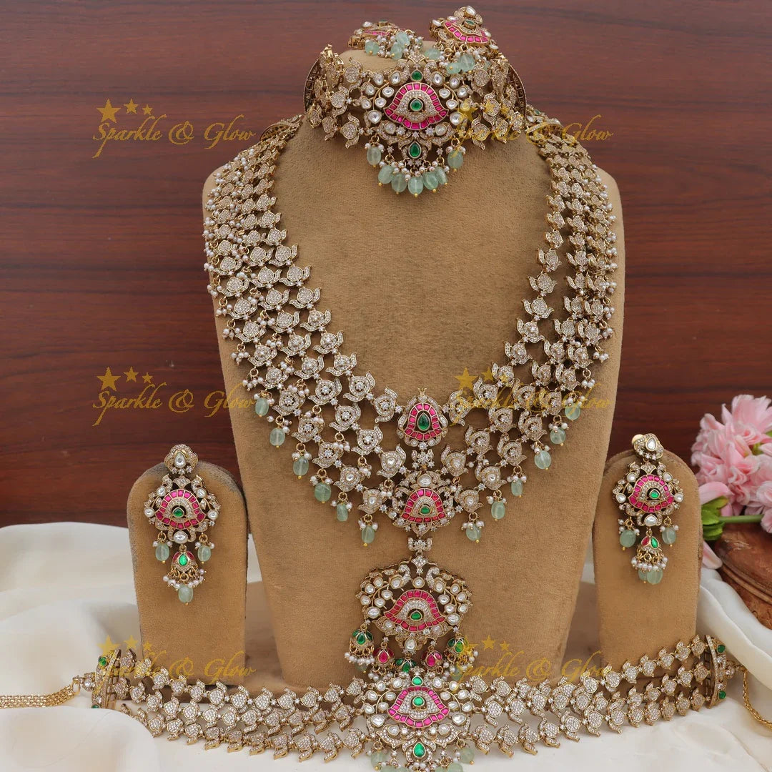 Grand Victorian AD Floral Bridal Set with Layered Necklaces