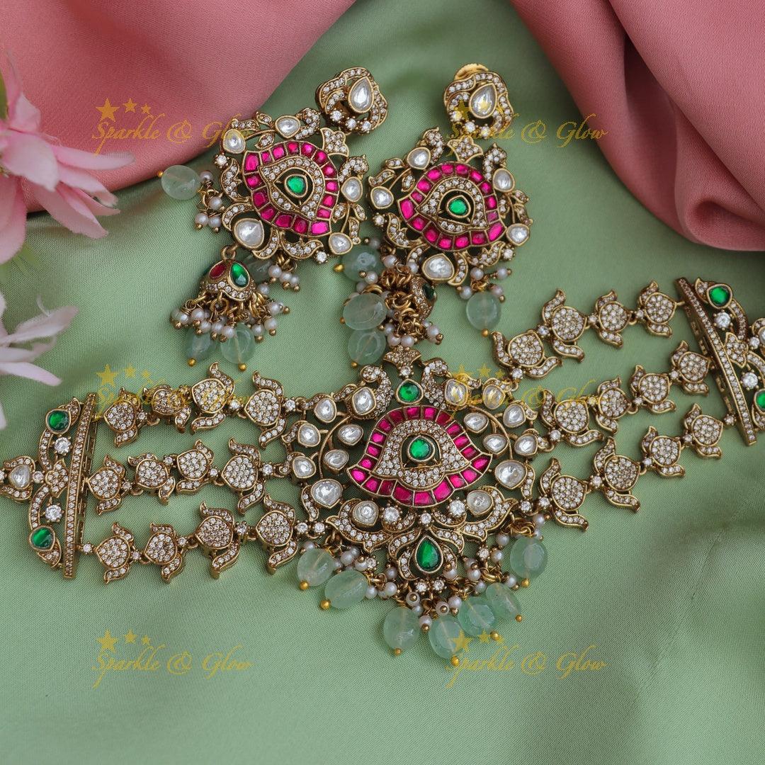 Grand Victorian AD Floral Bridal Set with Layered Necklaces