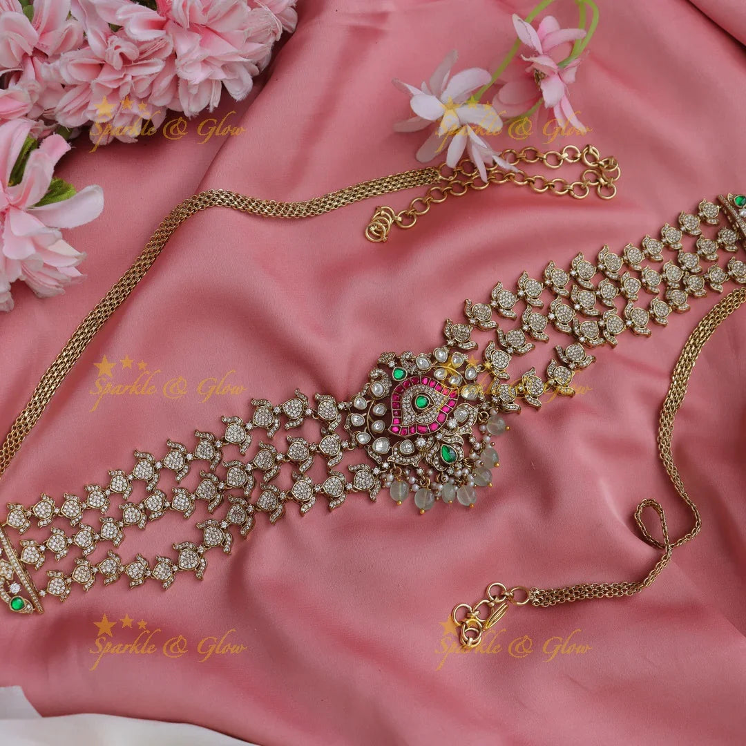 Grand Victorian AD Floral Bridal Set with Layered Necklaces