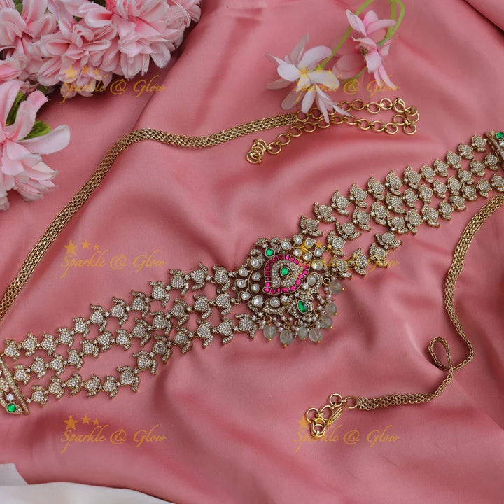 Grand Victorian AD Floral Bridal Set with Layered Necklaces