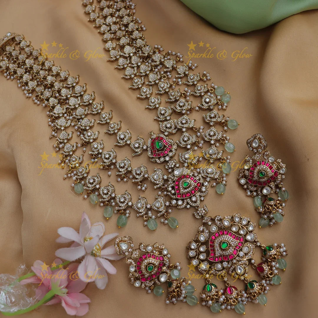 Grand Victorian AD Floral Bridal Set with Layered Necklaces