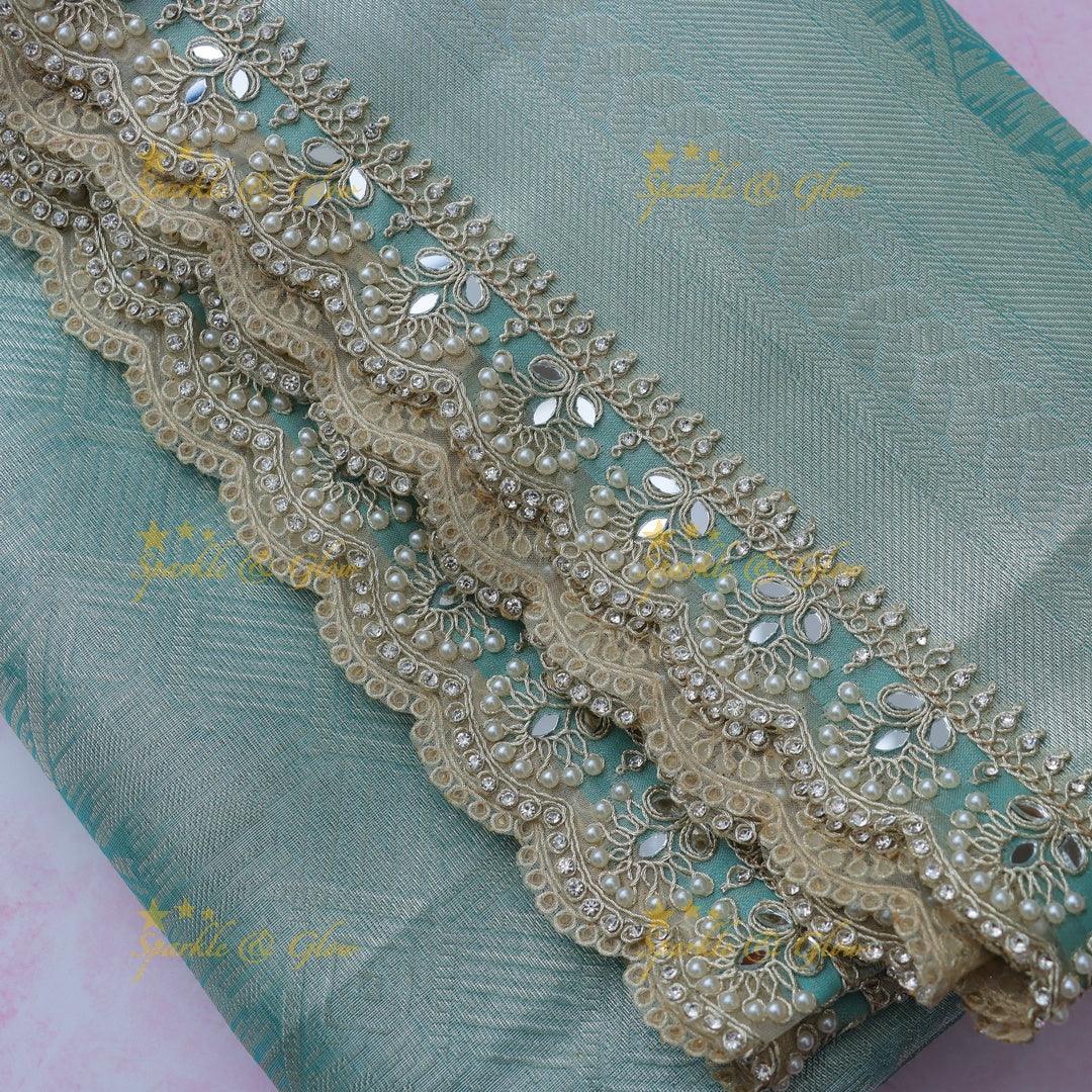 Elegant Banarasi Tissue Saree in Sky Blue with Lace Border