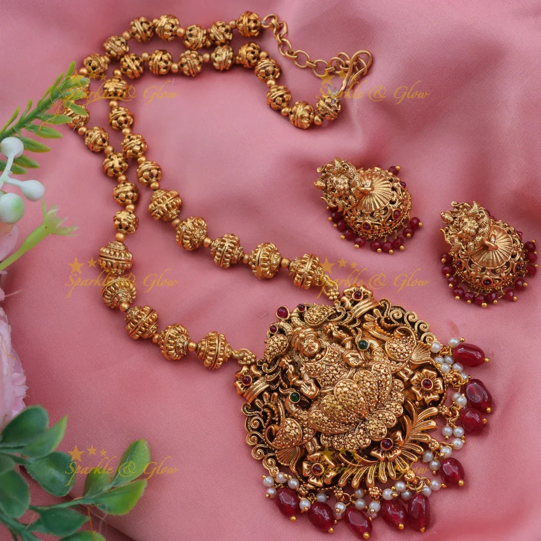 Stunning Lakshmi Peacock Haram with Ruby & Emerald Beads