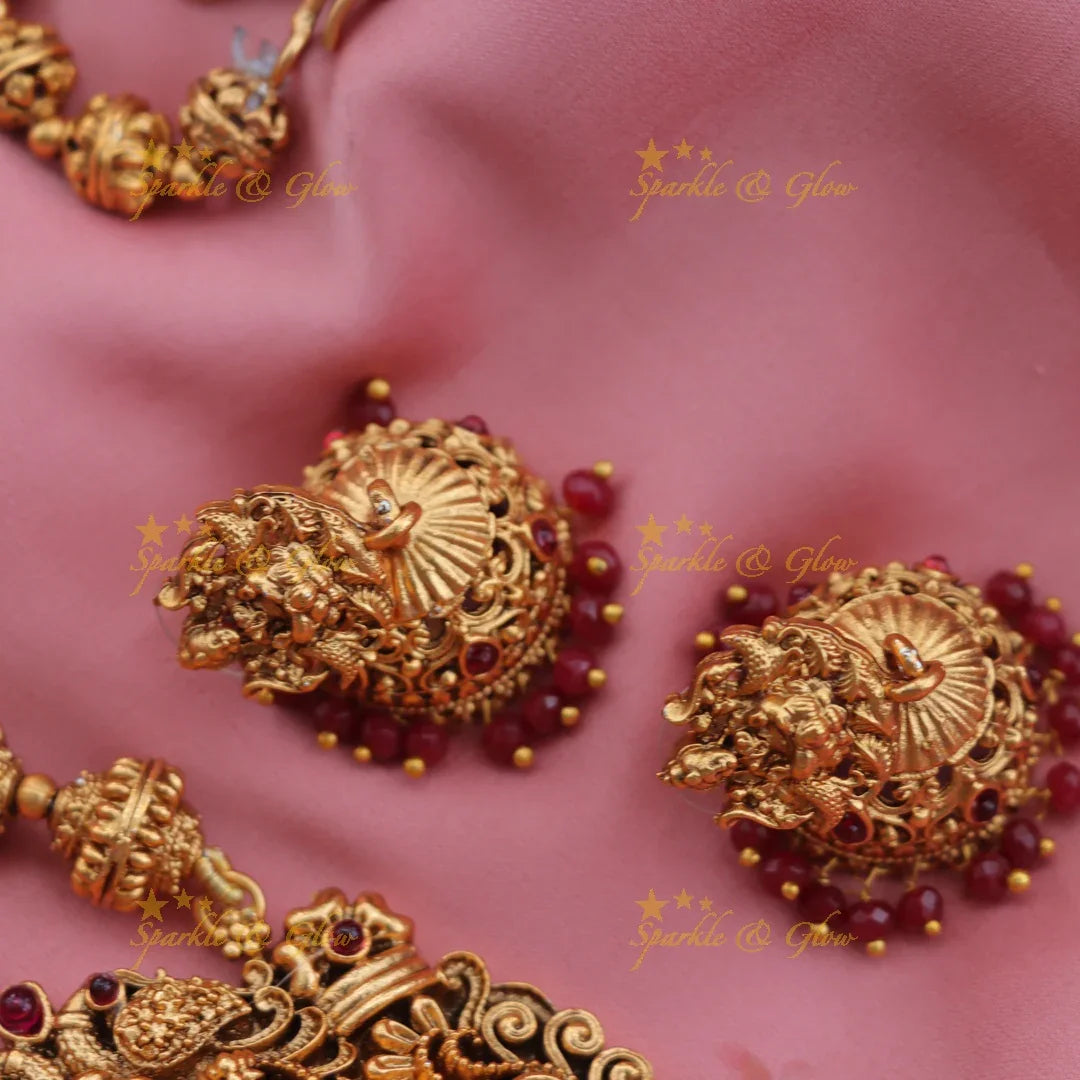 Stunning Lakshmi Peacock Haram with Ruby & Emerald Beads