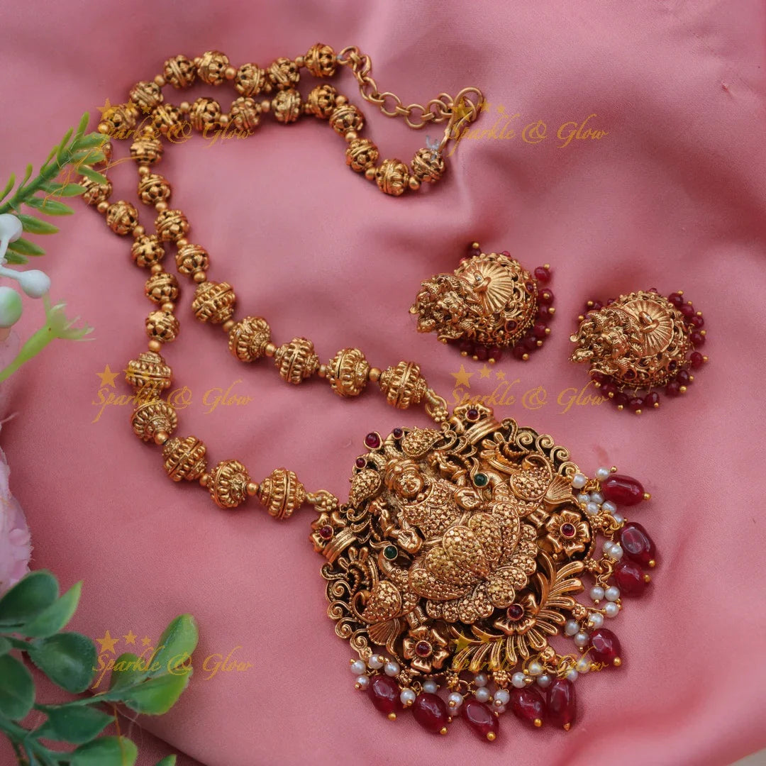 Stunning Lakshmi Peacock Haram with Ruby & Emerald Beads