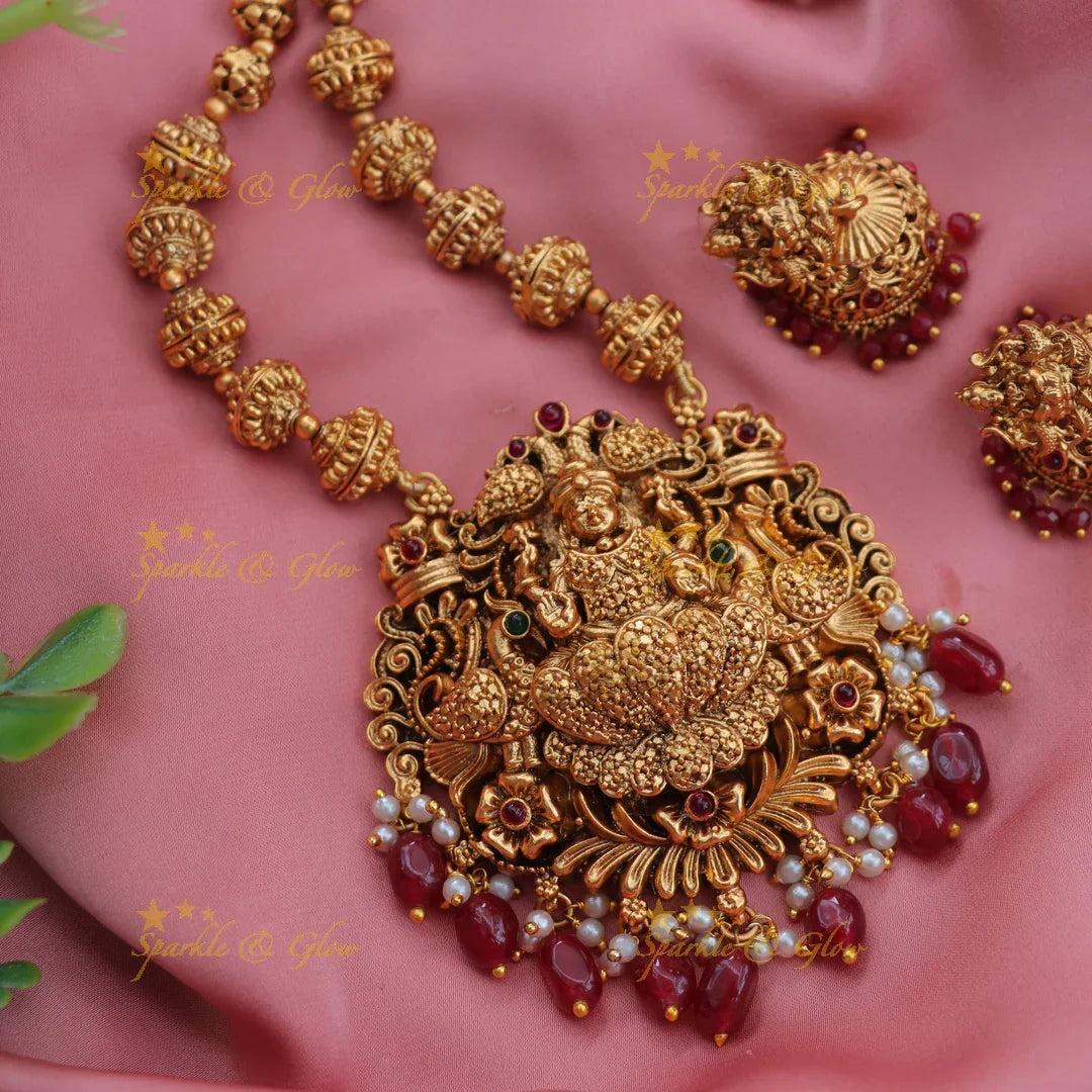 Stunning Lakshmi Peacock Haram with Ruby & Emerald Beads