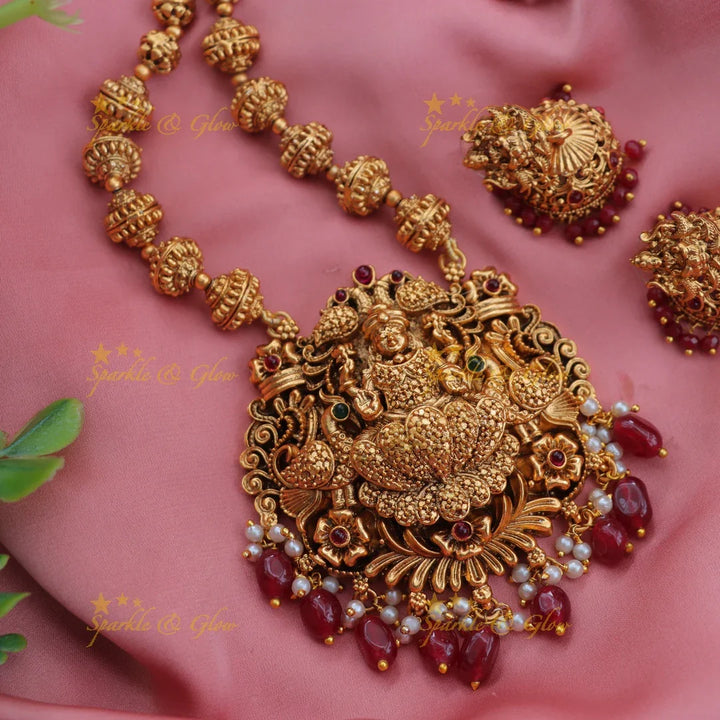 Stunning Lakshmi Peacock Haram with Ruby & Emerald Beads