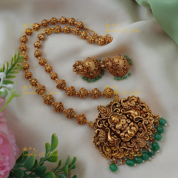 Grand Budgeted Idol Lakshmi Elephant carved Ball beaded Haram