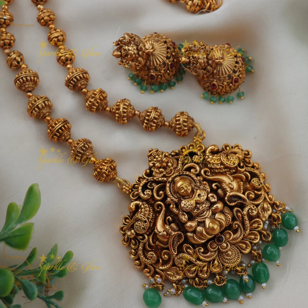 Grand Budgeted Idol Lakshmi Elephant carved Ball beaded Haram