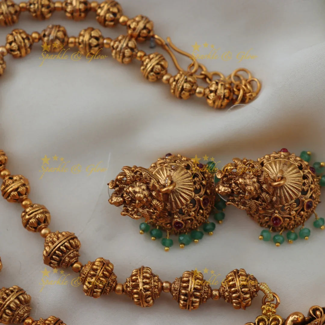 Grand Budgeted Idol Lakshmi Elephant carved Ball beaded Haram