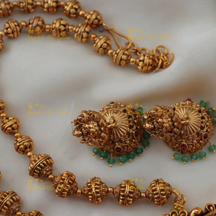 Grand Budgeted Idol Lakshmi Elephant carved Ball beaded Haram