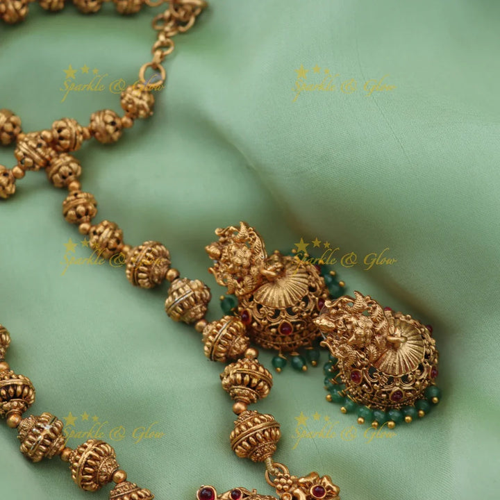 Grand Budgeted Idol Lakshmi Elephant carved Ball beaded Haram