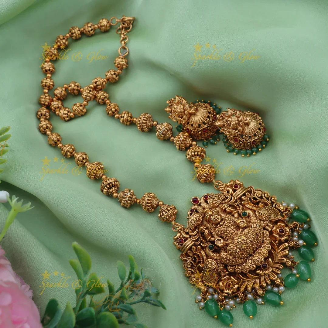 Stunning Lakshmi Peacock Haram with Ruby & Emerald Beads