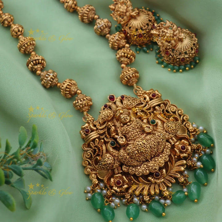 Stunning Lakshmi Peacock Haram with Ruby & Emerald Beads
