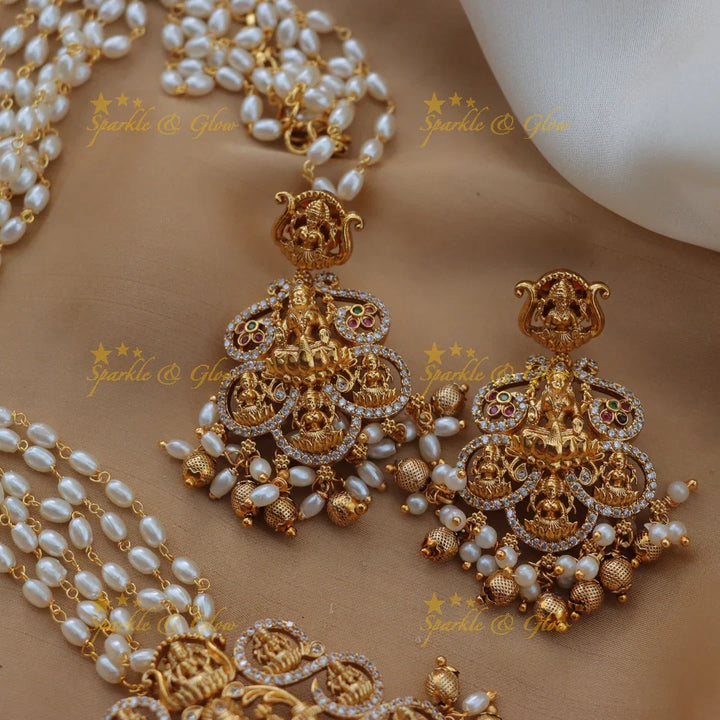 Elegant Lakshmi Rice Pearl Haram with Floral Carvings