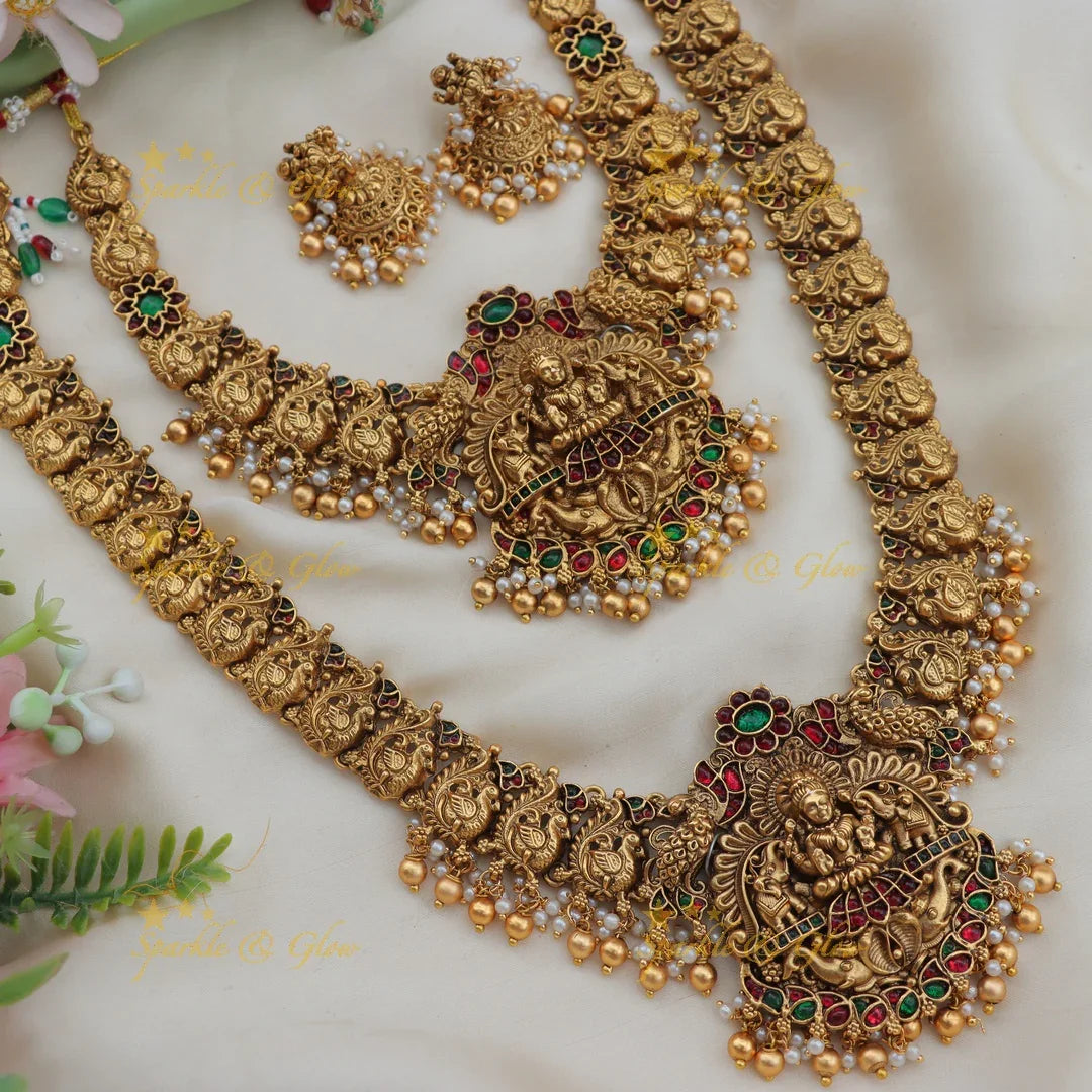 Stunning Lakshmi Peacock Floral Semi Bridal Necklace Set
