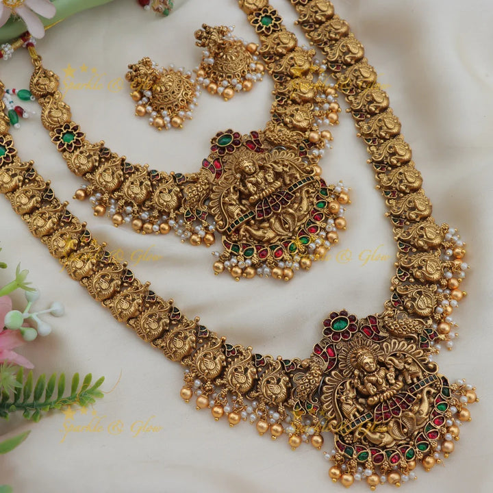 Stunning Lakshmi Peacock Floral Semi Bridal Necklace Set