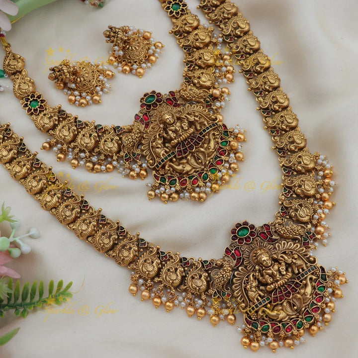 Stunning Lakshmi Peacock Floral Semi Bridal Necklace Set