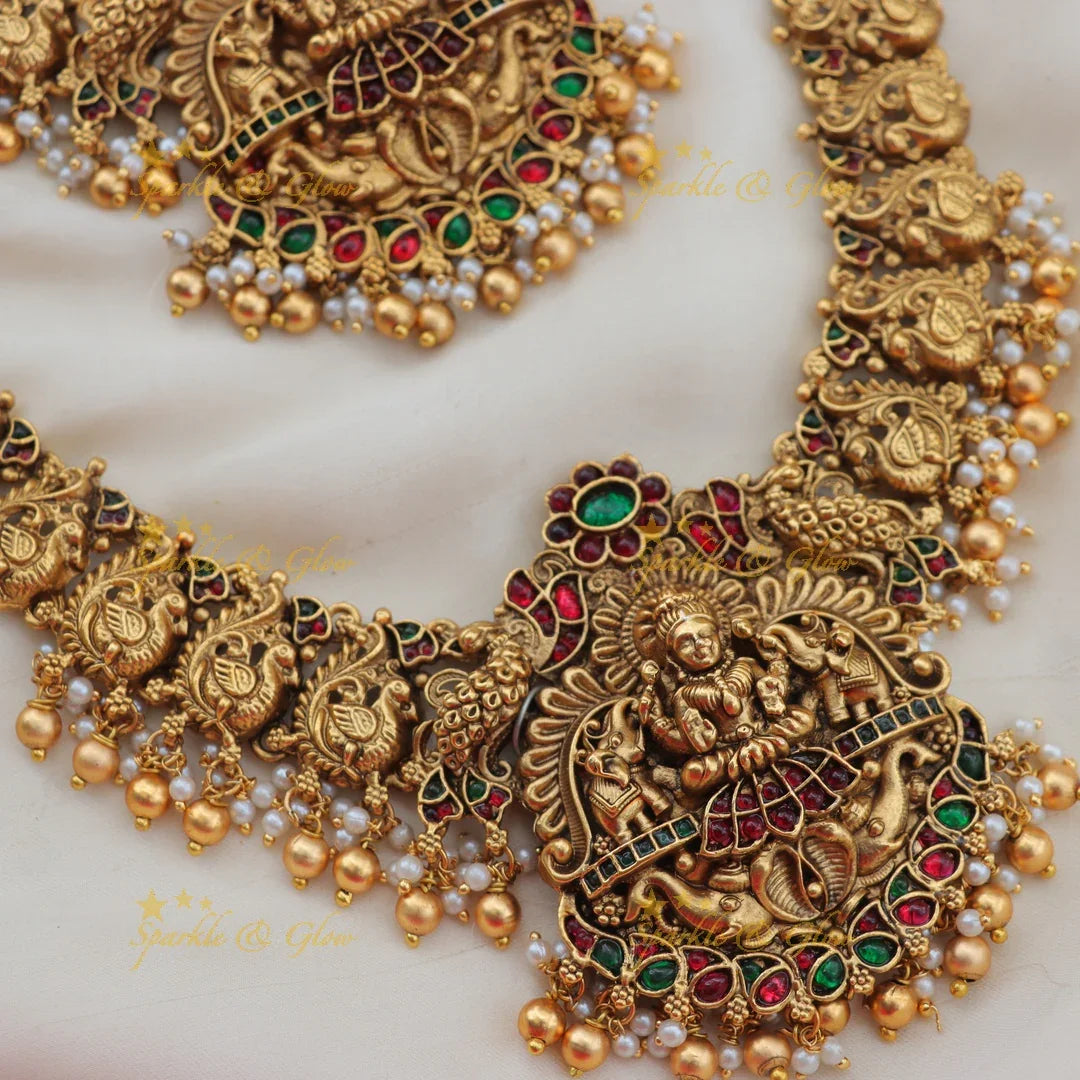 Stunning Lakshmi Peacock Floral Semi Bridal Necklace Set