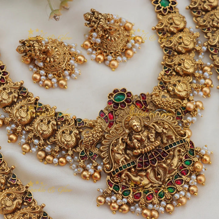 Stunning Lakshmi Peacock Floral Semi Bridal Necklace Set