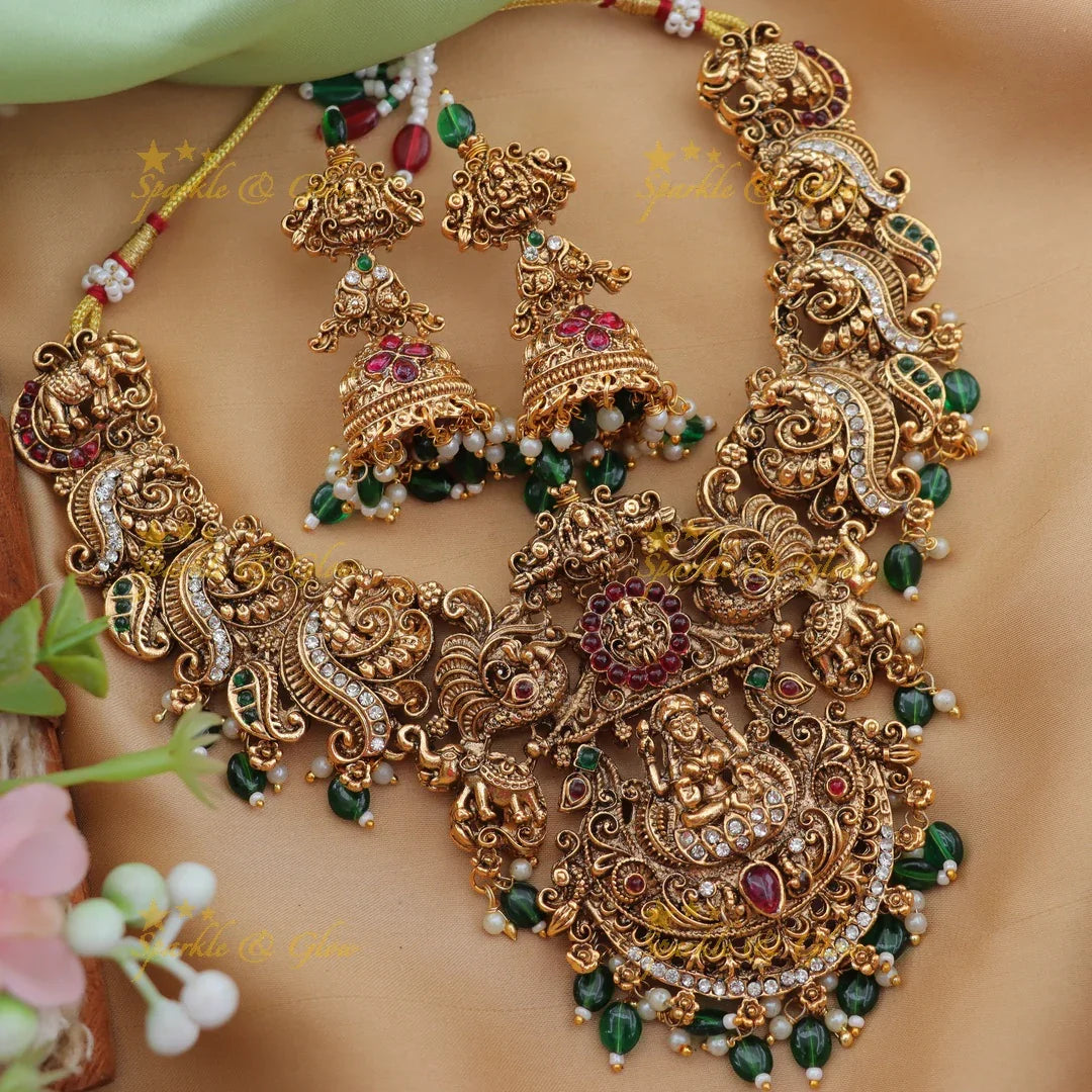 Traditional Lakshmi Peacock Elephant Bridal Short Necklace