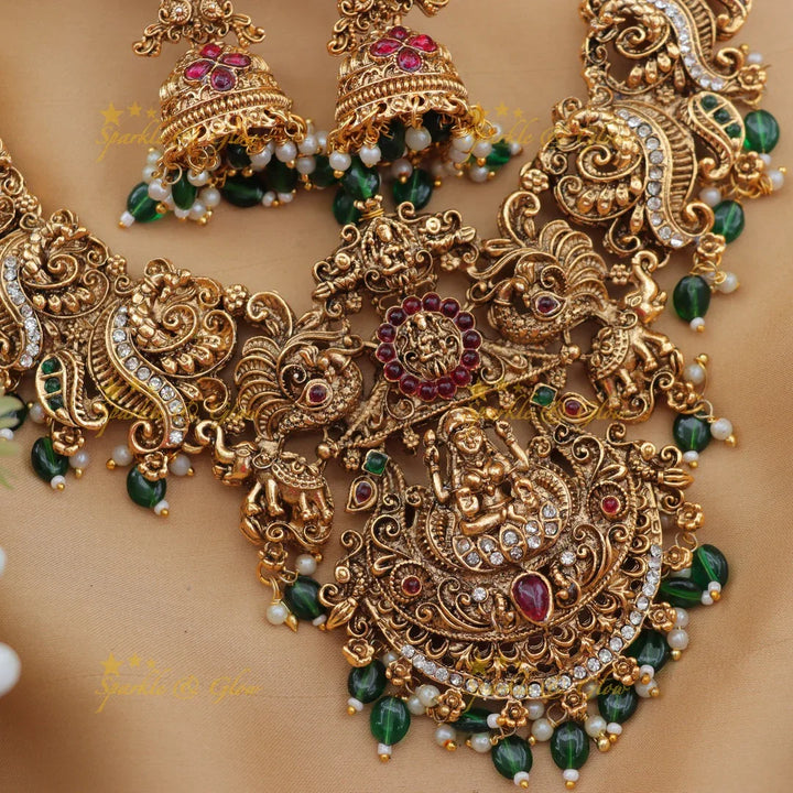 Traditional Lakshmi Peacock Elephant Bridal Short Necklace
