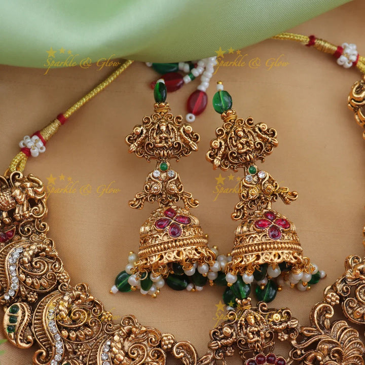 Traditional Lakshmi Peacock Elephant Bridal Short Necklace