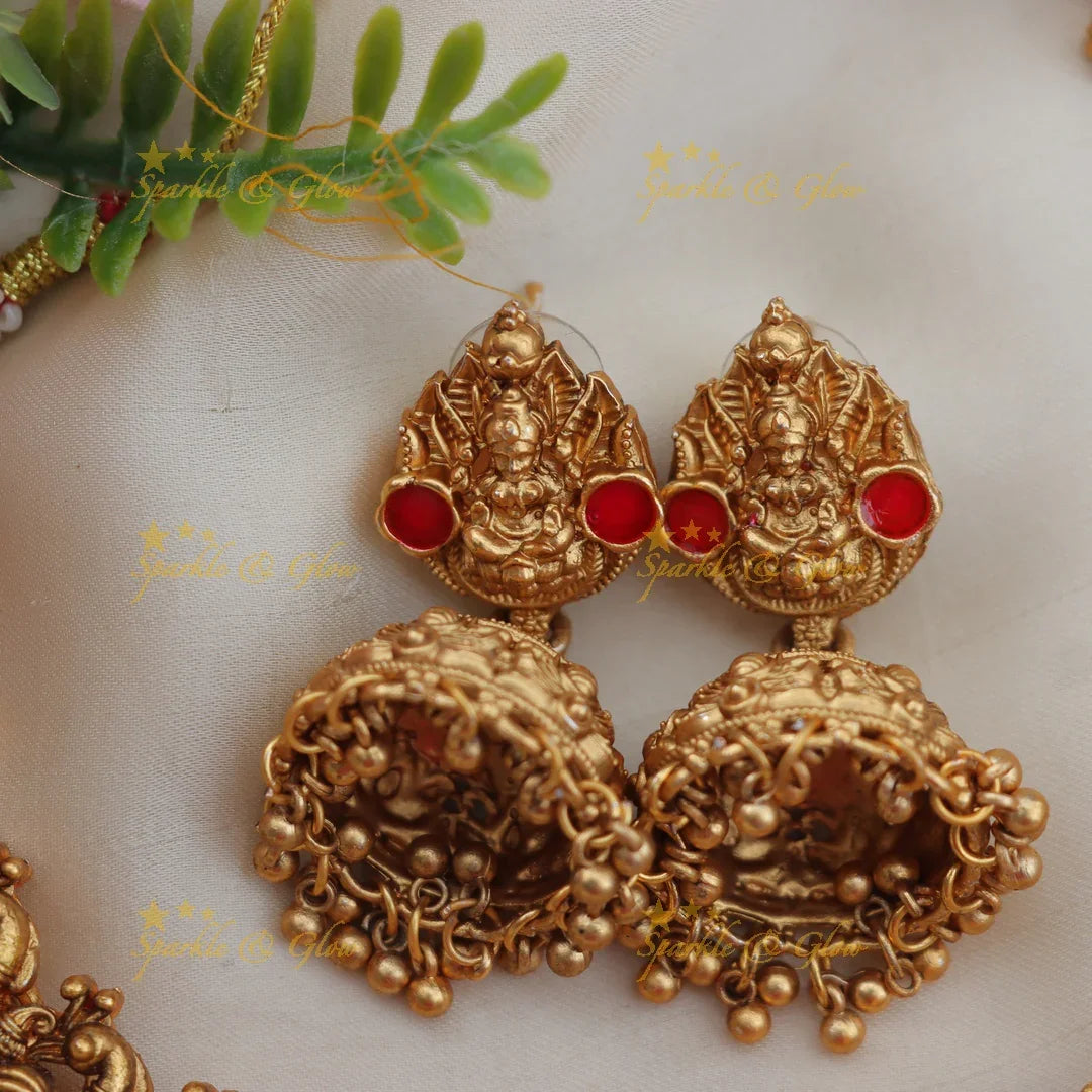 Traditional Lakshmi Peacock Short Necklace with Kemp Stones