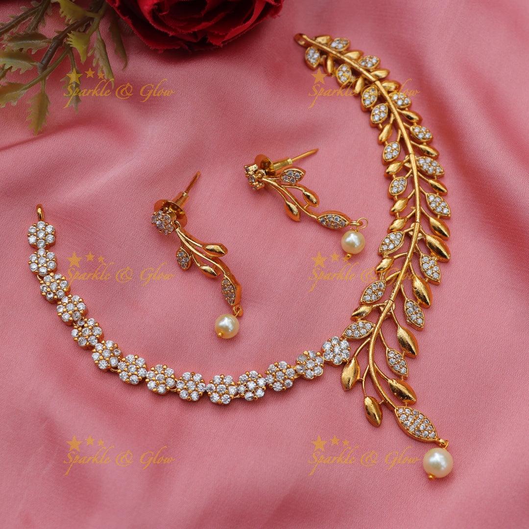 Stunning Leaf Floral AD Necklace with Pearl Drops