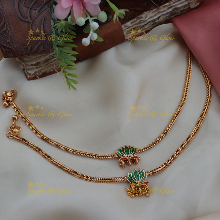 Stunning Lotus Floral Anklets with Meenakari Detailing