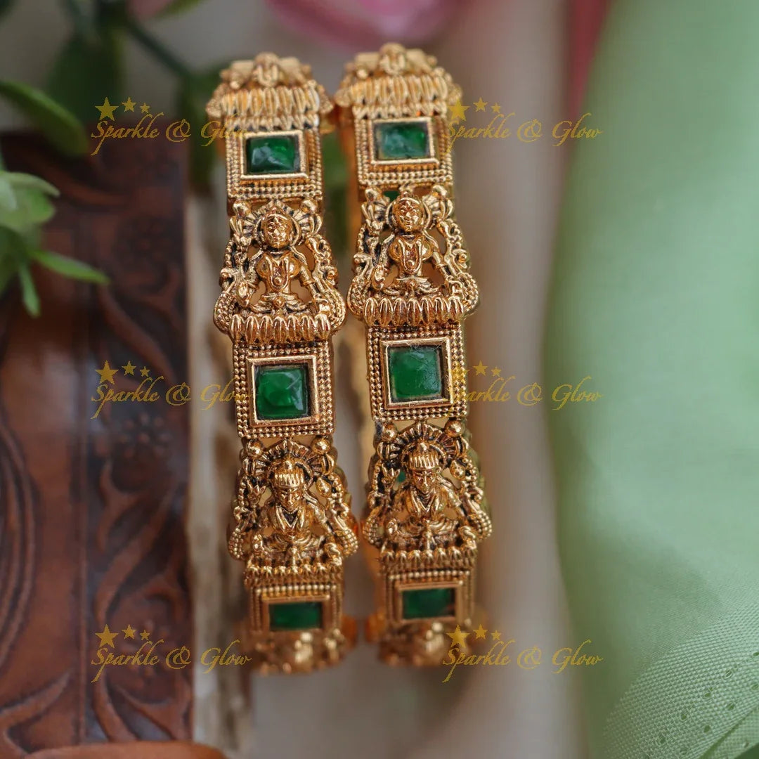 Statement Lakshmi Carved Bangles with Color Stones