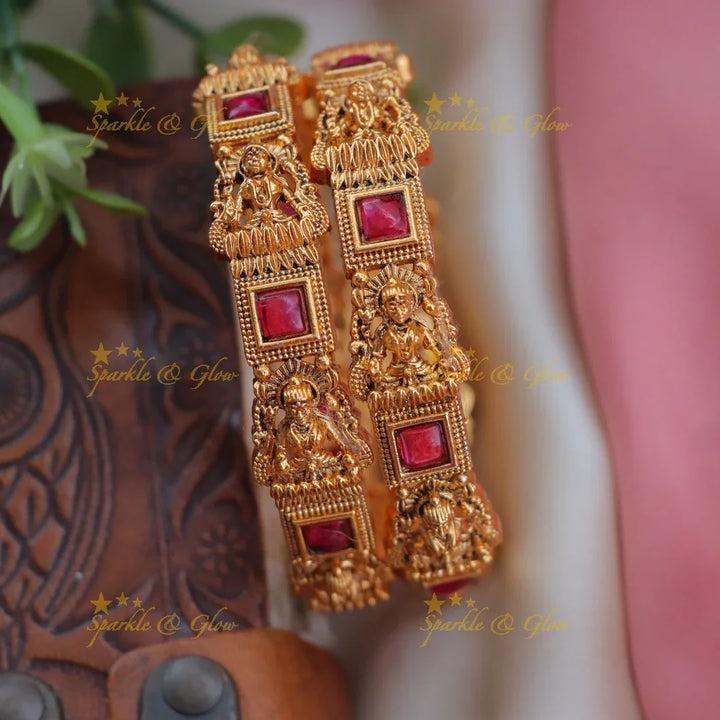 Statement Lakshmi Carved Bangles with Color Stones