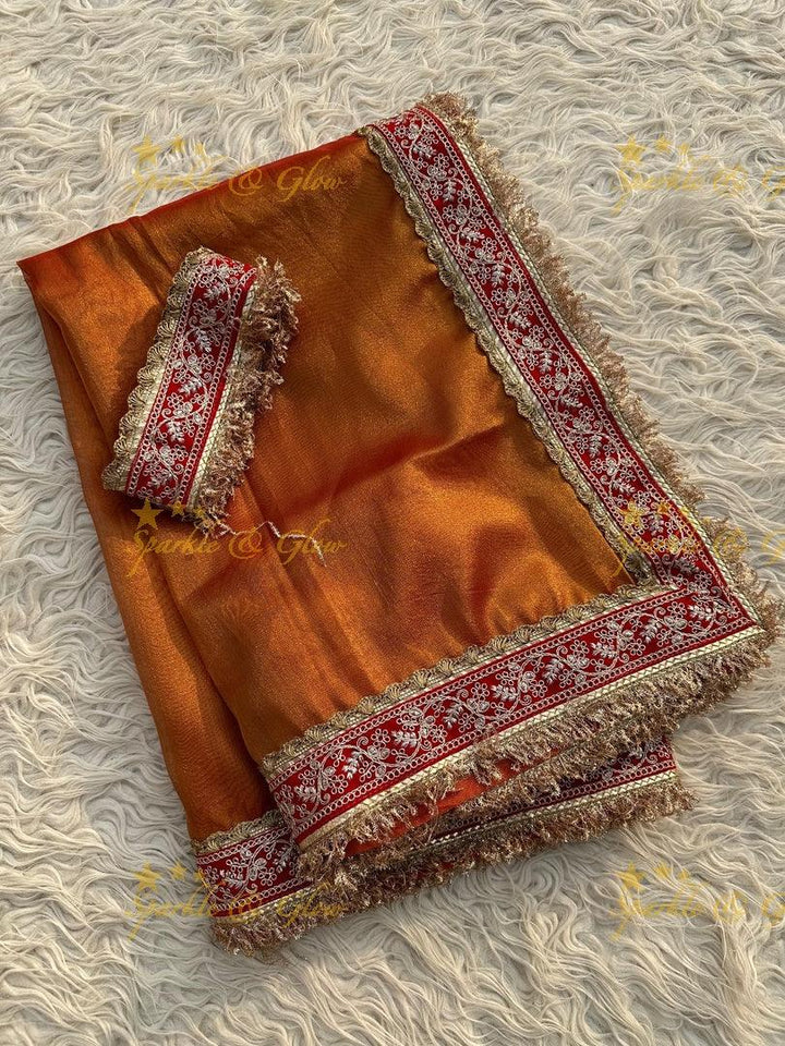 Premium Tissue Maharani Saree with Embroidered Lace Border