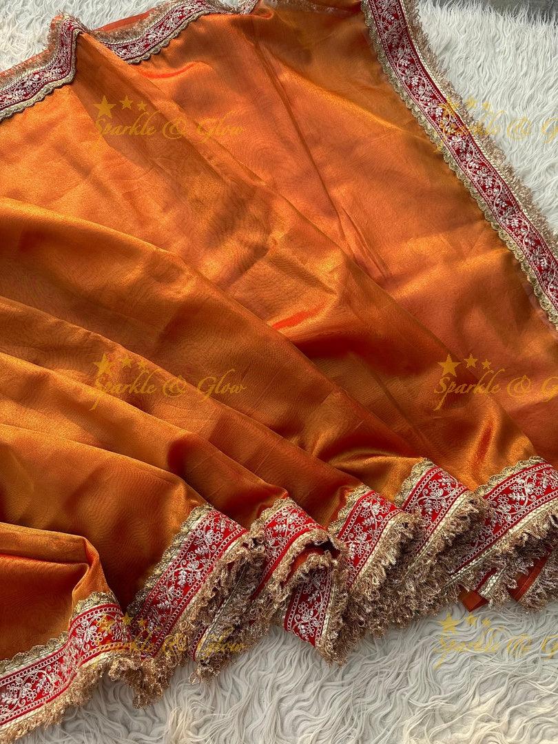 Premium Tissue Maharani Saree with Embroidered Lace Border